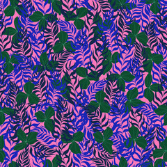 vector seamless pattern flowers with leaves. Botanical illustration for wallpaper, textile, fabric, clothing, paper, postcards