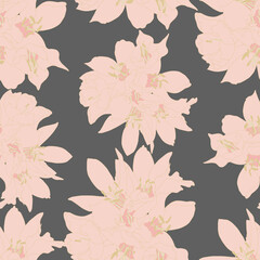 vector seamless pattern flowers with leaves. Botanical illustration for wallpaper, textile, fabric, clothing, paper, postcards