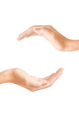 Two hands made copy space on white background