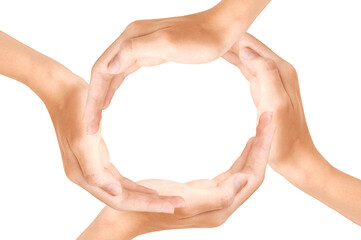 Circle of hands isolated on a white background. Team work concept.