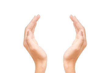 Two hands made protection on a white background