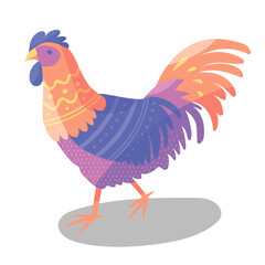 Cartoon farm bird vector illustration. Hen, rooster, chicken vector character design. Flat design print with bird.
