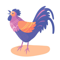 Cartoon farm bird vector illustration. Hen, rooster, chicken vector character design. Flat design print with bird.