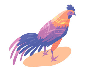 Cartoon farm bird vector illustration. Hen, rooster, chicken vector character design. Flat design print with bird.
