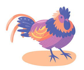 Cartoon farm bird vector illustration. Hen, rooster, chicken vector character design. Flat design print with bird.