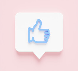 Obraz premium Thumbs up like notification minimal icon Symbol in 3D rendering isolated on pink background