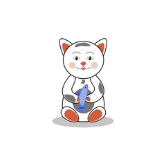 little kitten with fish. vector illustration