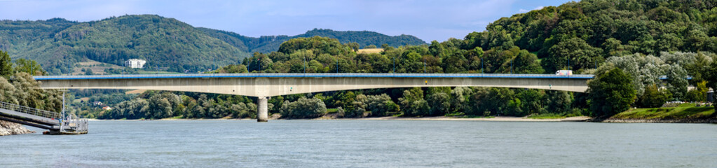 panoramic view of the reinforced concrete bridge across the river Danube in the so called Wachau...