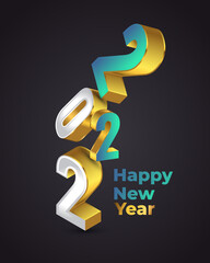 Obraz premium Happy New Year 2022 Banner or Poster Design in Elegant 3D Style. New Year Celebration Design Template for Flyer, Poster, Brochure, Card, Banner or Postcard