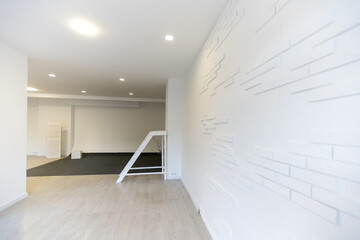 Bright empty office interior, white large office space.