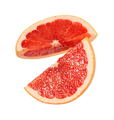 Two slices of grapefruit close-up isolated on a white background.