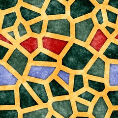 Seamless classic aged motif tile surface pattern design for print. High quality illustration. Old dirty random crazy chunks of tile arranged in a grungy repeat abstract digital render design.