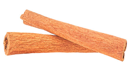 Two aromatic cinnamon sticks isolated on a white background
