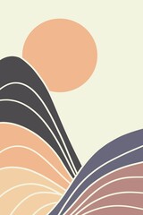 New art, unique landscape design, sun with bright hills