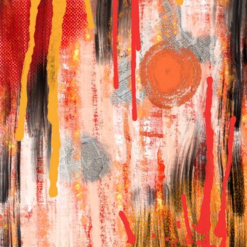 Digital image made in mixed techniques - oil, acrylic and collage techniques, with textures and gold, colored background with textures