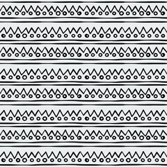 Cute vector seamless pattern with lines, zigzags and circles. Ethnic style repeating background blank for printing on fabrics and paper