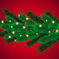 Christmas lights isolated on transparent background. Christmas glowing garlands on a green tree ..