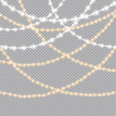 Christmas lights isolated on transparent background. Christmas glowing garlands