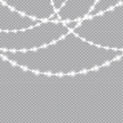 Christmas lights isolated on transparent background. Christmas glowing garlands