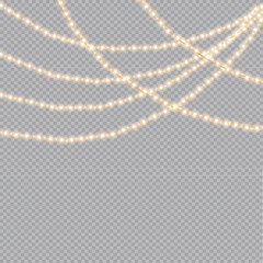Christmas lights isolated on transparent background. Christmas glowing garlands