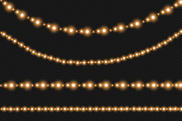 Christmas lights isolated on dark background. Christmas glowing garlands