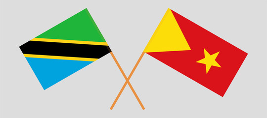 Crossed flags of Tanzania and Tigray. Official colors. Correct proportion
