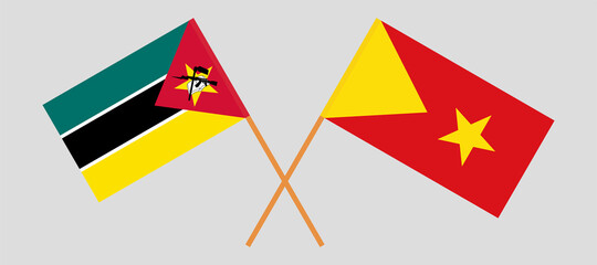 Crossed flags of Mozambique and Tigray. Official colors. Correct proportion