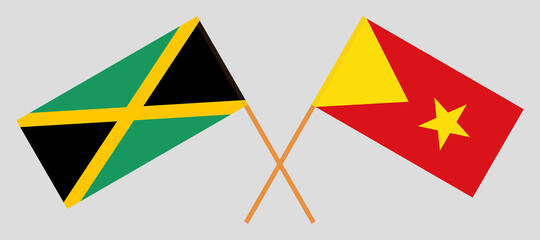 Crossed flags of Jamaica and Tigray. Official colors. Correct proportion