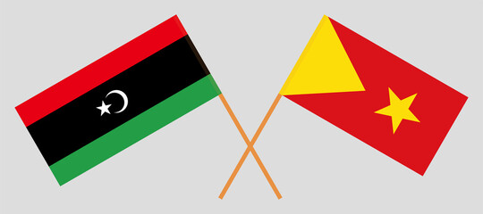Crossed flags of Libya and Tigray. Official colors. Correct proportion