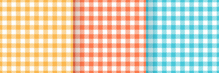 Tablecloth seamless patterns. Checkered vichy prints. Set of gingham backgrounds. Pastel retro wallpaper. Tartan textile grid. Plaid textures. Flannel backdrop. Vector illustration.