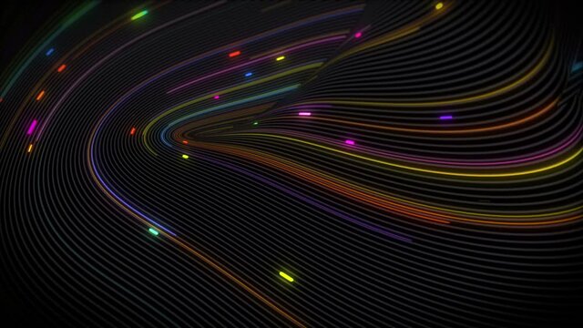 Spiral vortex streams of light on a surface with lines. Colorful and decorative backgrounds for presentations, holidays and footage. Light increasing wave movements
