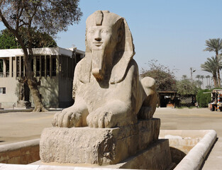 The Sphinx of Memphis, Egypt, has been made between 1700 and 1400 BC. This statue is made of a...