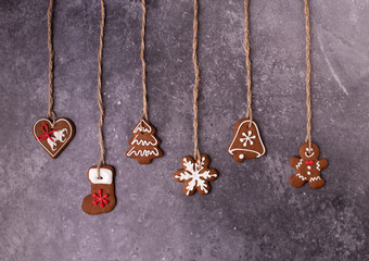 background with christmas gingerbread and spices decorations