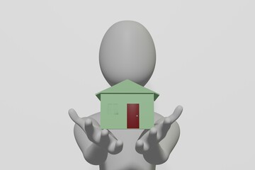 house in hands 3d render