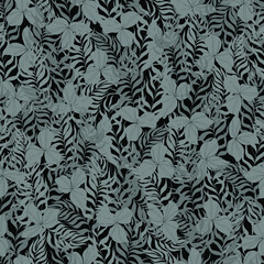 vector seamless pattern flowers with leaves. Botanical illustration for wallpaper, textile, fabric, clothing, paper, postcards