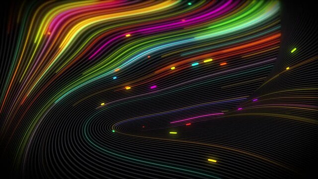 Spiral vortex streams of light on a surface with lines. Colorful and decorative backgrounds for presentations, holidays and footage. Light increasing wave movements
