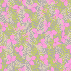 vector seamless pattern flowers with leaves. Botanical illustration for wallpaper, textile, fabric, clothing, paper, postcards