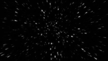 Through space, starfield. Abstract particles background.