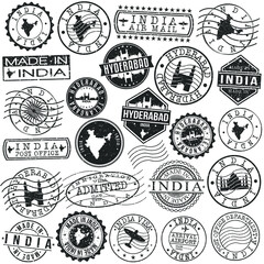 Fototapeta premium Hyderabad, Telangana, India Set of Stamp. Vector Art Postal Passport Travel Design. Travel and Business Seals.