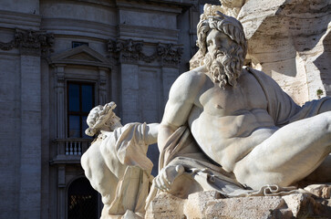 Obraz premium Rom, Piazza Navona – Fontana dei Quattro Fiumi (Vierströmebrunnen)