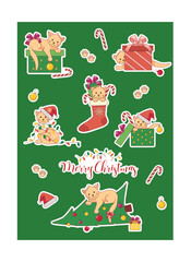 Set of stickers - Christmas cats. Cute cats - collection of new year stickers