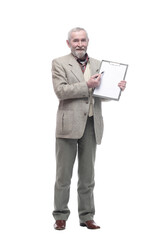 in full growth. elderly business man with a clipboard.