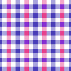 Seamless gingham pattern for wallpaper, tablecloth, etc. Blue and pink vichy texture on white backdrop