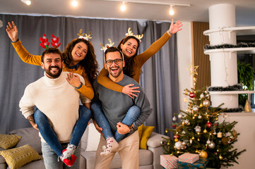 Group of friends party together indoors celebration