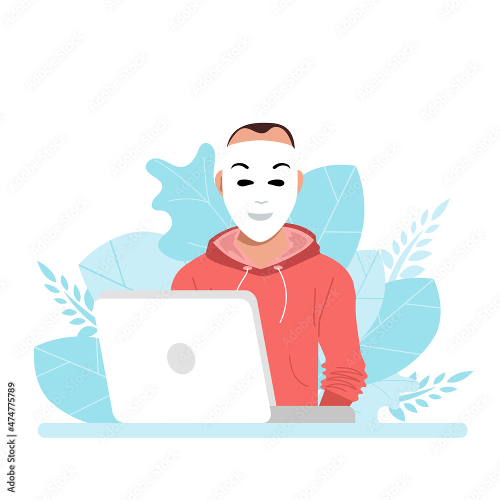 Fototapete hacker behind laptop computer