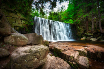 Beautiful scenery of the Wild Waterfall on the Łomnica river, Karpacz. Poland