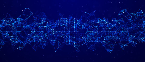 Corrupted network or connection. Abstract digital background of points and lines. Glowing plexus. Big data. Abstract technology science background. 3d rendering