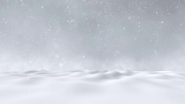 Magical snowy winter landscape with realistic falling snowflakes snowfall seamless loop copy space animation background.