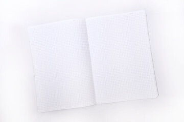 Blank notebook in a cage on a white background, top view