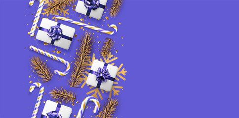 Christmas and New Year purple horizontal background.